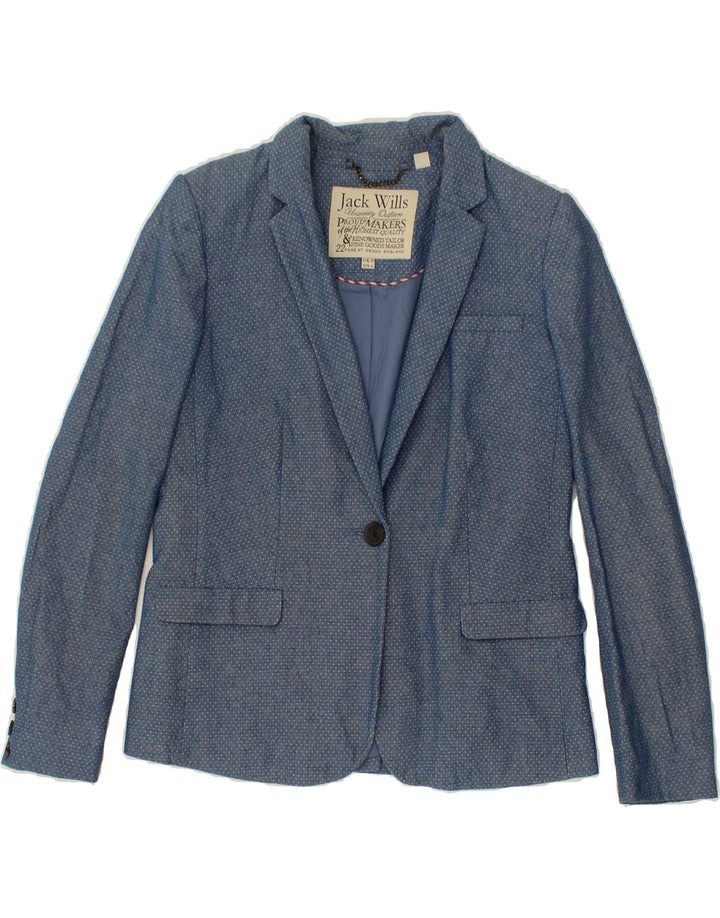 JACK WILLS Womens 1 Button Blazer Jacket UK 10 Small Navy Blue Spotted Vintage Jack Wills and Second-Hand Jack Wills from Messina Hembry 