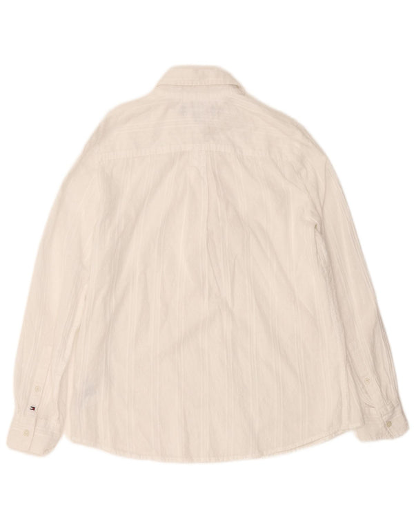Tommy Hilfiger Γυναικείο πουλόβερ πουκάμισο UK 10 Small White ριγέ με χαλαρή εφαρμογή