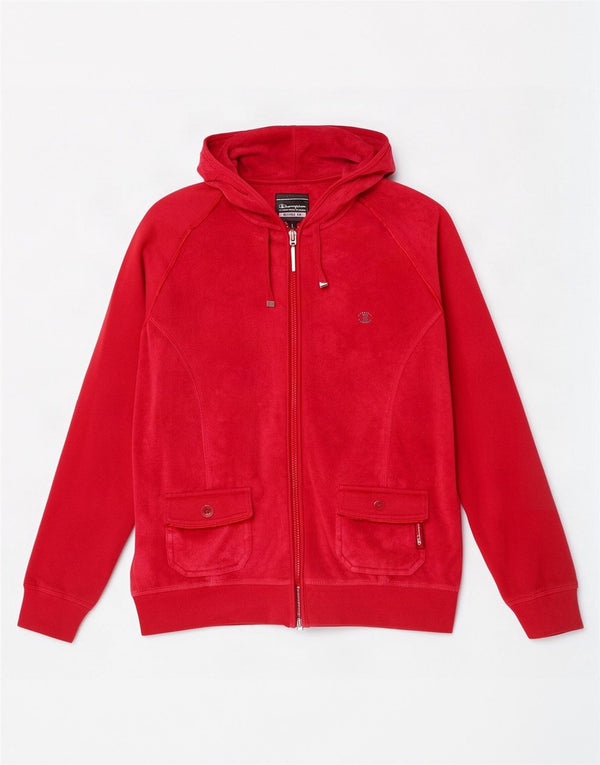 Champion Womens Heritage Fit Velor Zip Hoodie πουλόβερ UK 16 μεγάλο κόκκινο