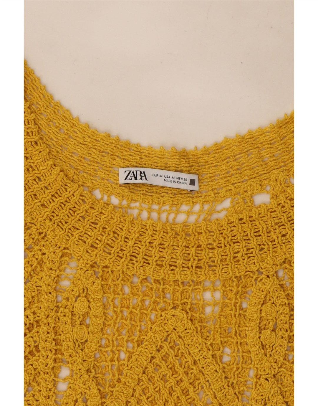 Zara Γυναικείο Crop Crochet Vest Top UK 12 Medium Yellow