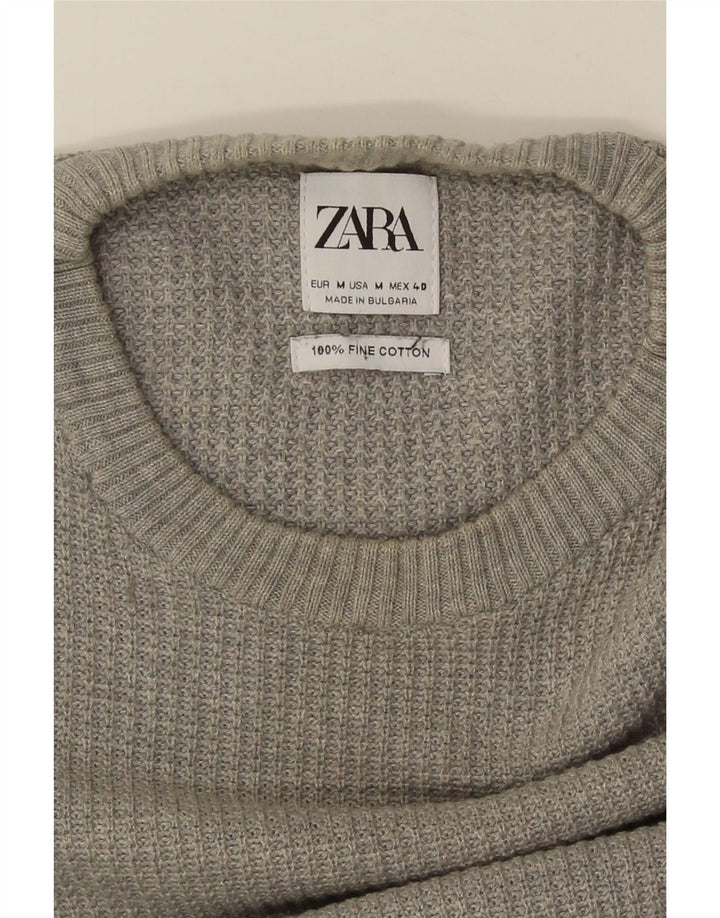 Ανδρικό πουλόβερ με λαιμόκοψη ZARA μεσαίου γκρι βαμβακερό