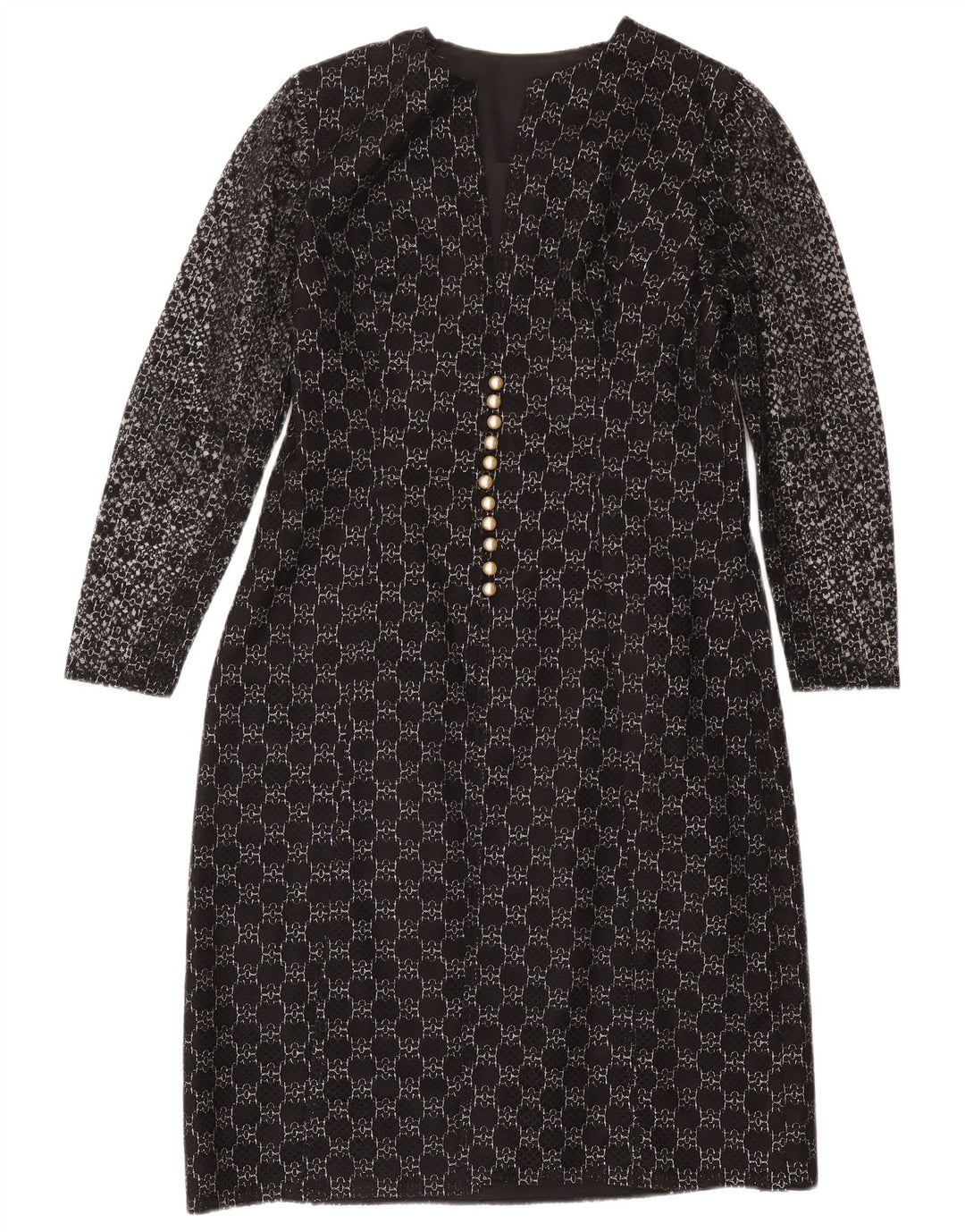 Vintage γυναικείο μακρυμάνικο φόρεμα UK 12 Medium Black Geometric