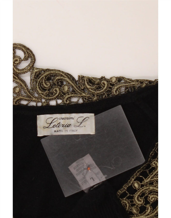 LETIZIA L. Γυναικείο πουλόβερ με λαιμόκοψη UK 16 μεγάλο μαύρο Paisley Wool