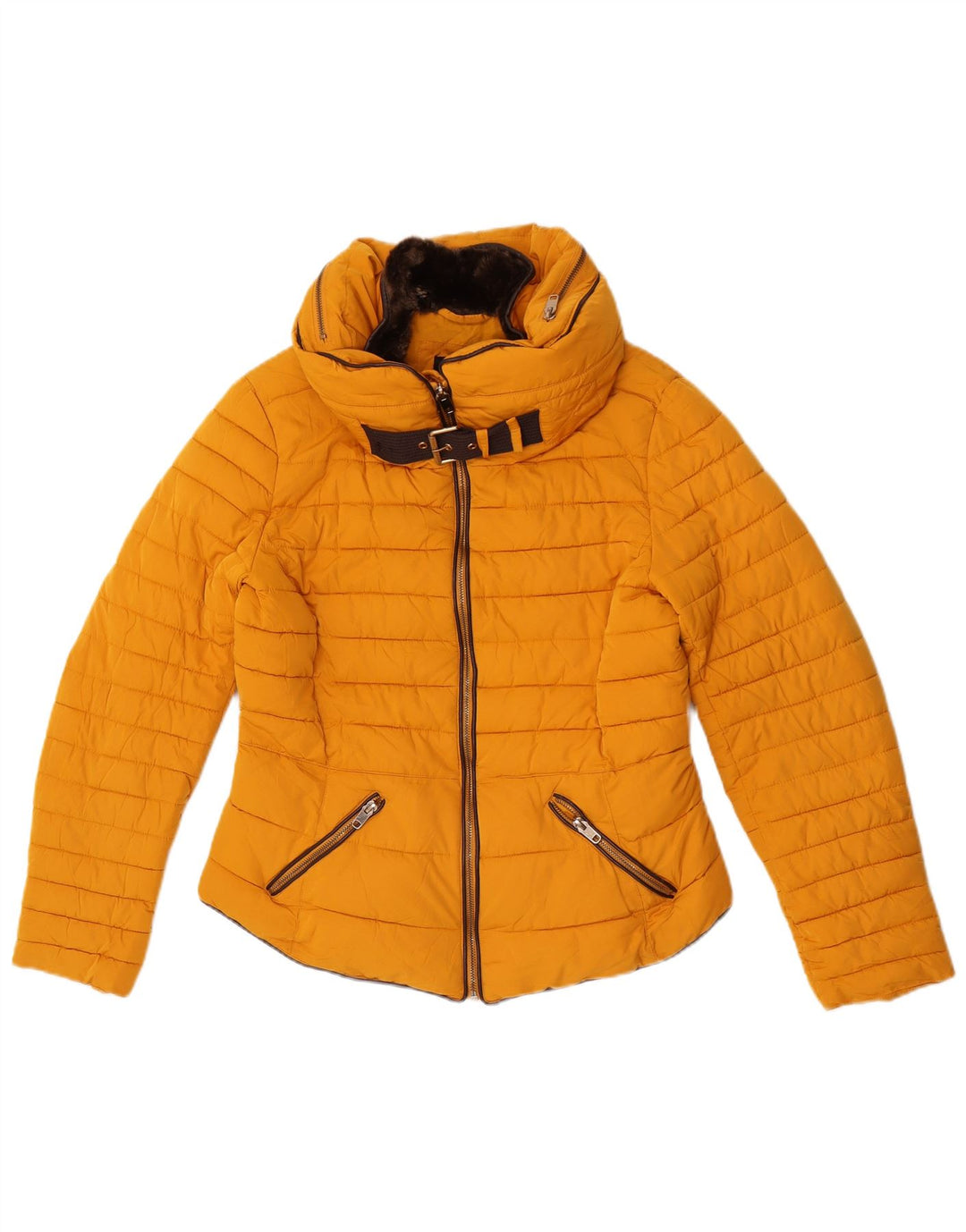 Zara Γυναικείο μπουφάν με κουκούλα UK 16 Large Yellow Polyester
