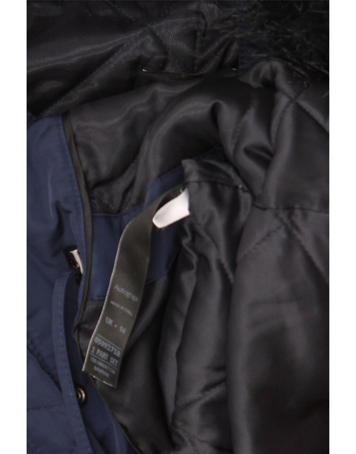 MARKS & SPENCER Γυναικείο αυτόγραφο μπουφάν Parka με κουκούλα UK 14 Large Navy Blue
