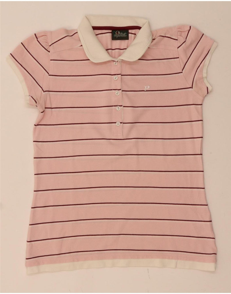 PEAK PERFORMANCE Womens Polo Shirt UK 14 Large Pink Striped Cotton Vintage Peak Performance and Second-Hand Peak Performance from Messina Hembry 