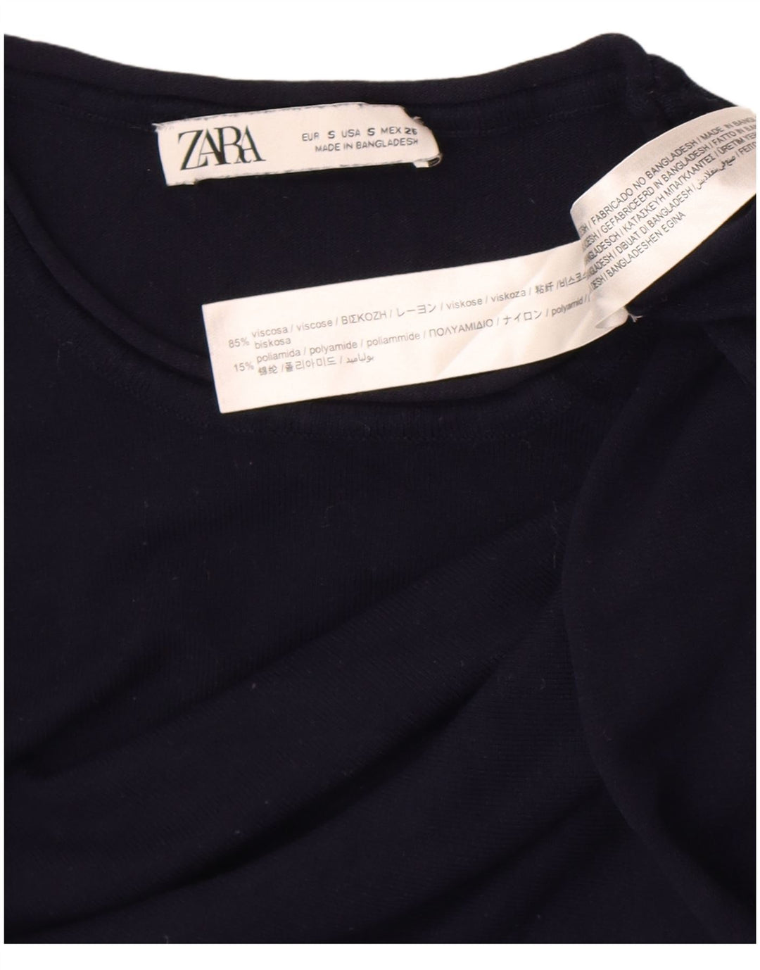 Zara Γυναικείο Crop Top Μακρυμάνικο UK 8 Small Navy Blue Viscose