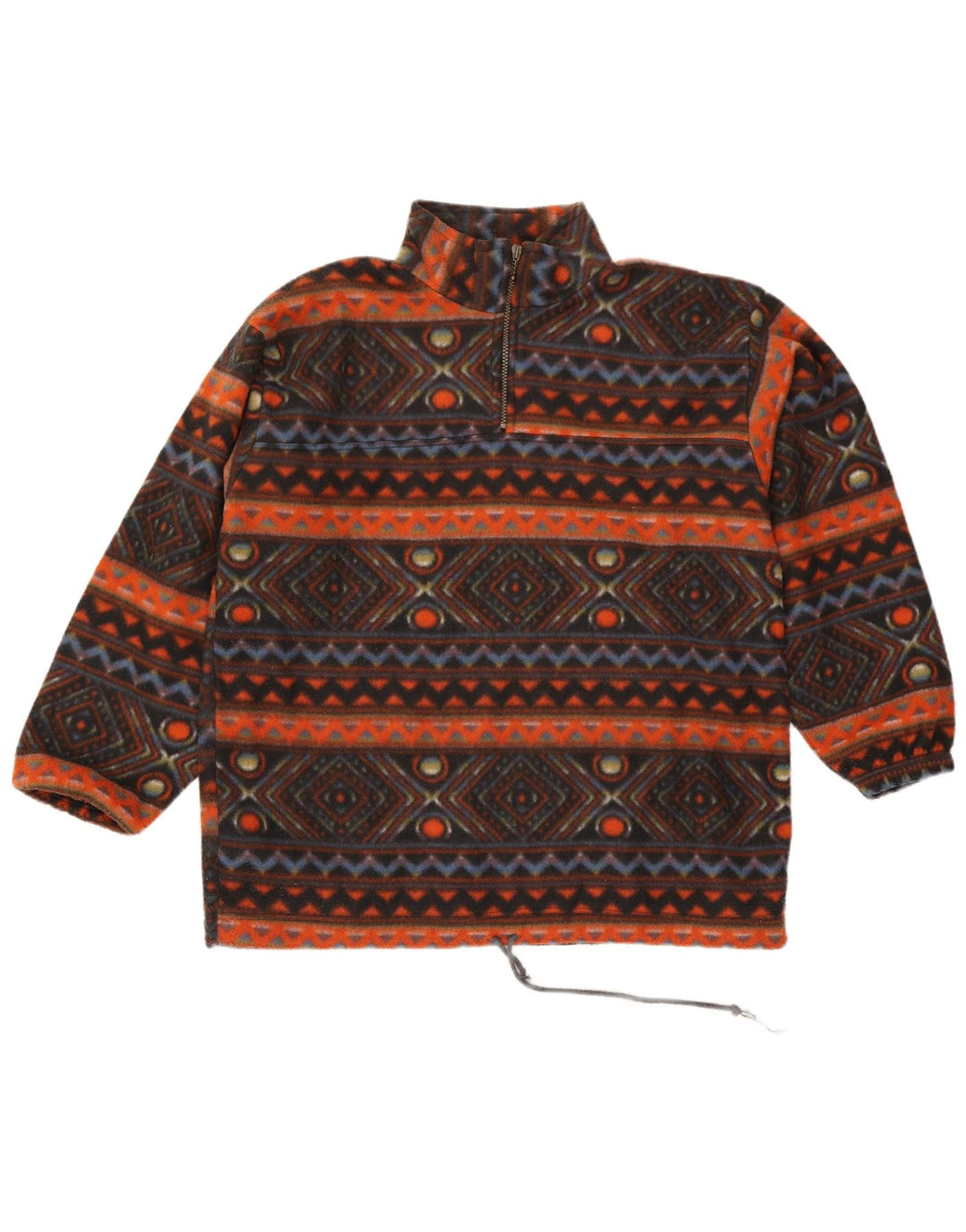 Vintage ανδρικό φερμουάρ Fleece Jumper Μεγάλο Πολύχρωμο Γεωμετρικό Πολυεστέρα