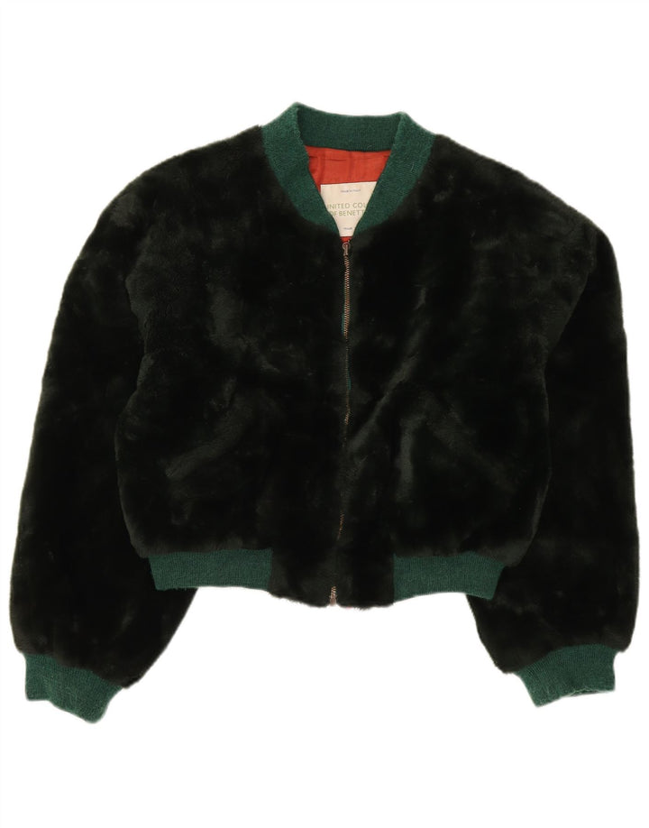 Γυναικείο μπουφάν Benetton Oversized Crop Faux Fur Bomber IT 44 Medium Black