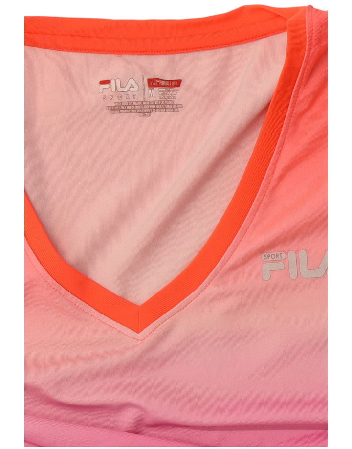 Γυναικείο T-Shirt FILA Top UK 12 Medium Pink Colourblock