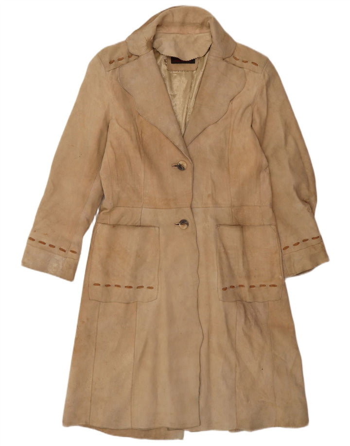Vintage Γυναικείο Suede Leather Coat UK 12 Medium Beige Leather