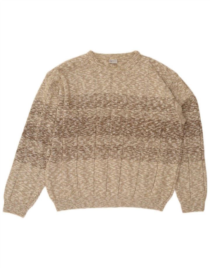 Vintage ανδρικό πουλόβερ με λαιμόκοψη XL μπεζ φλοκέτα