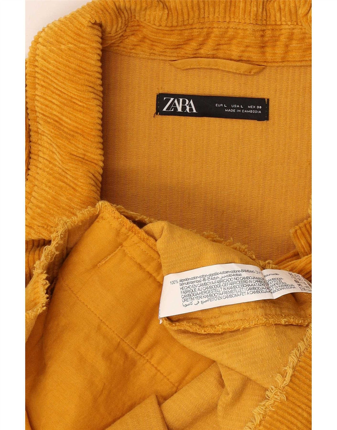 Zara Γυναικείο Κοτλέ Μπουφάν UK 16 Μεγάλο Κίτρινο Βαμβάκι