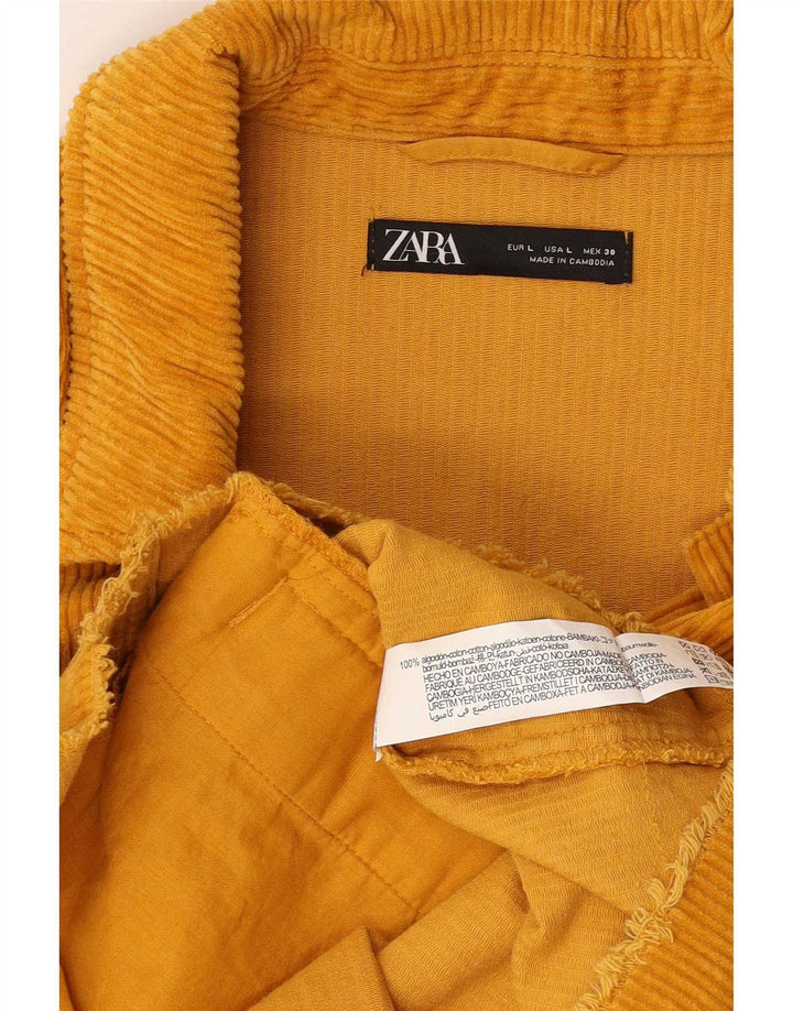 Zara Γυναικείο Κοτλέ Μπουφάν UK 16 Μεγάλο Κίτρινο Βαμβάκι