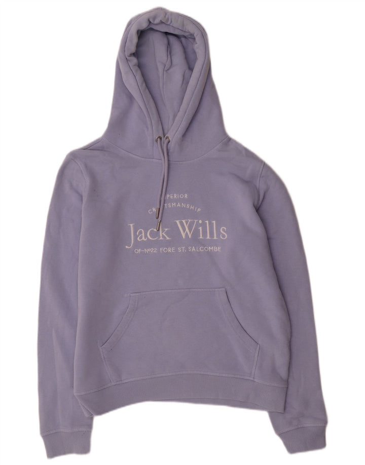 JACK WILLS Γυναικείο γραφικό μπλούζα με κουκούλα UK 12 μεσαίο μωβ βαμβακερό
