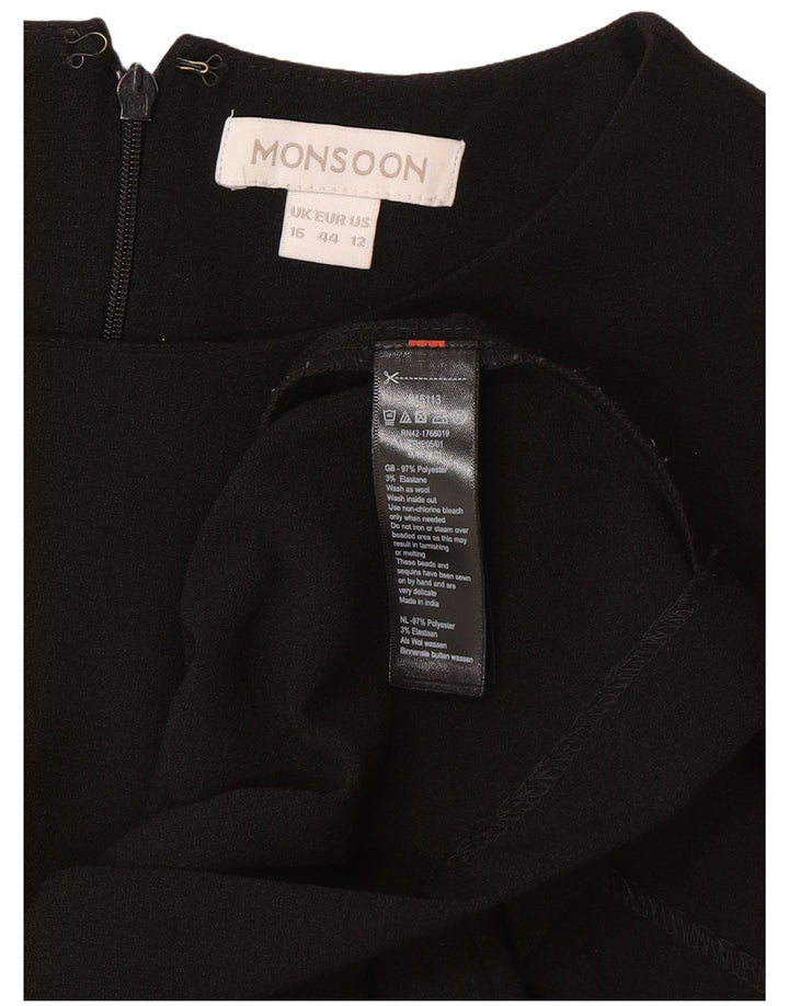 Monsoon Γυναικείο φόρεμα 3/4 Sleeve Shift UK 16 Large μαύρο πολυεστέρα