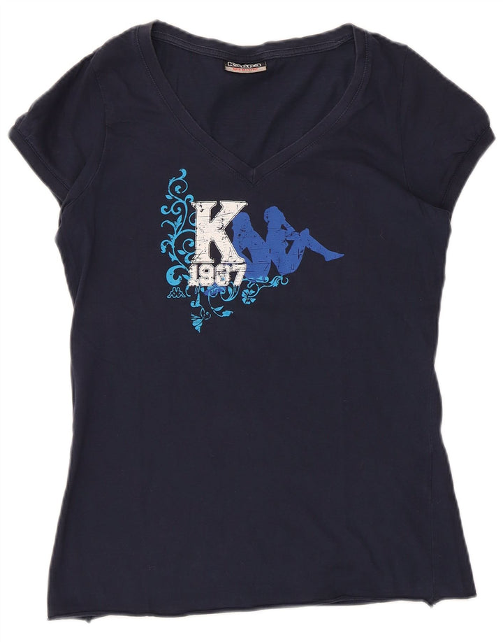 Γυναικείο T-Shirt KAPPA Top UK 12 Medium Navy Blue από βαμβάκι