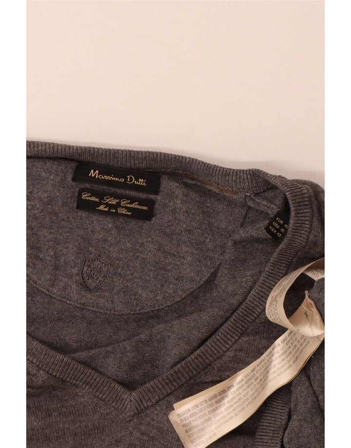 MASSIMO DUTTI Ανδρικό πουλόβερ με V λαιμόκοψη XL Γκρι βαμβακερό