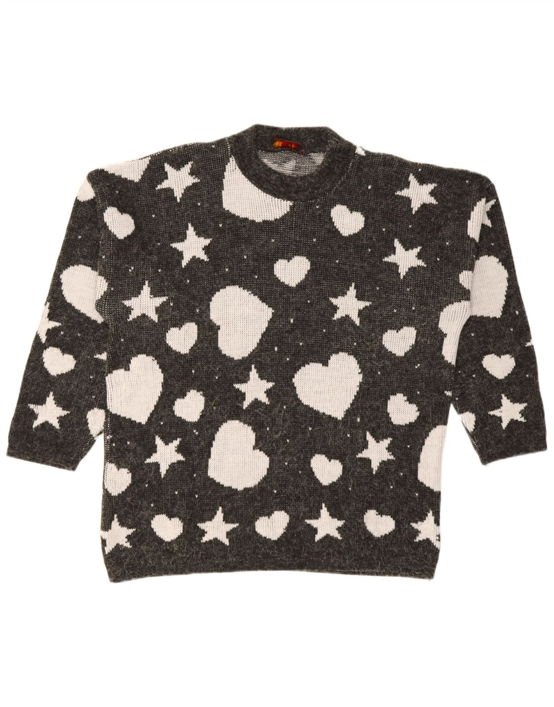 Vintage γυναικείο Abstract Pattern Crew Neck Jumper πουλόβερ UK 14 Large Black