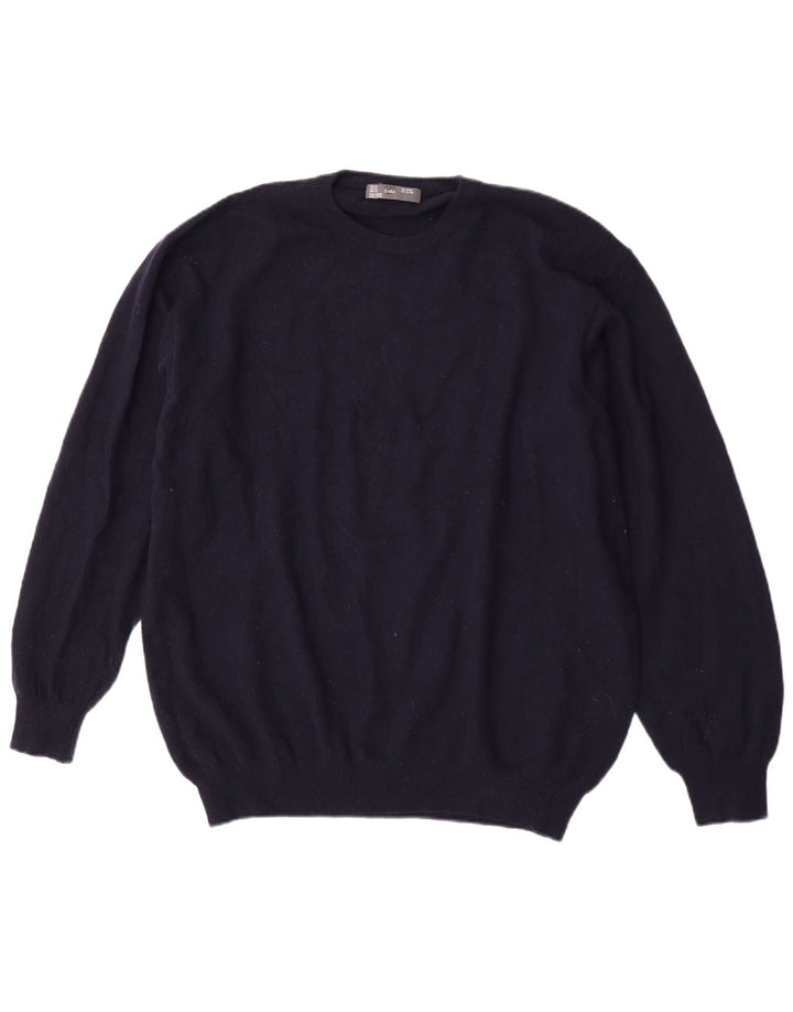 Ανδρικό πουλόβερ Zara με λαιμόκοψη XL Navy Blue Wool