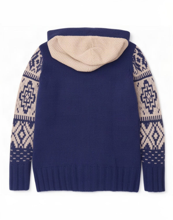 Think Pink γυναικεία ζακέτα με κουκούλα UK 14 Medium Navy Blue Fair Isle