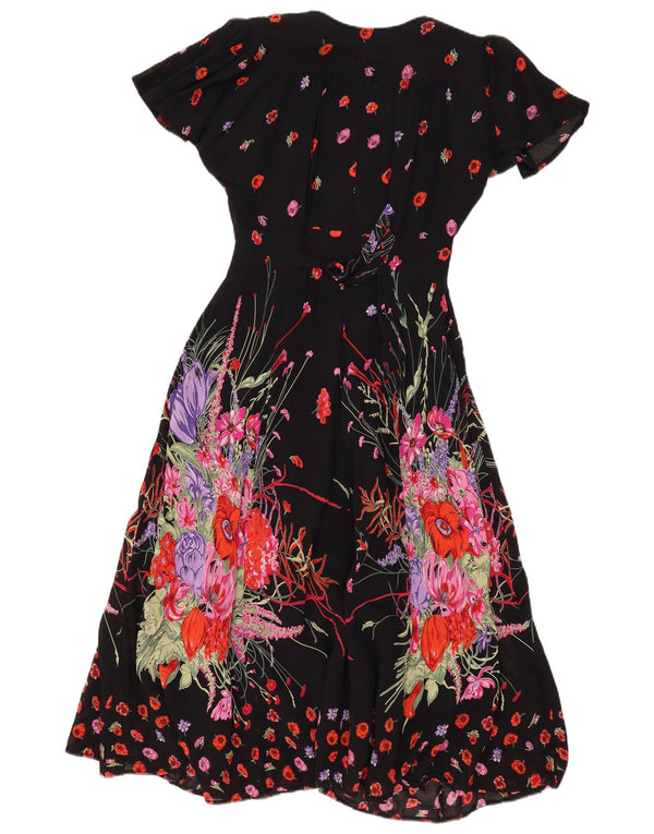Vintage γυναικείο μάξι φόρεμα UK 10 Small Black Floral