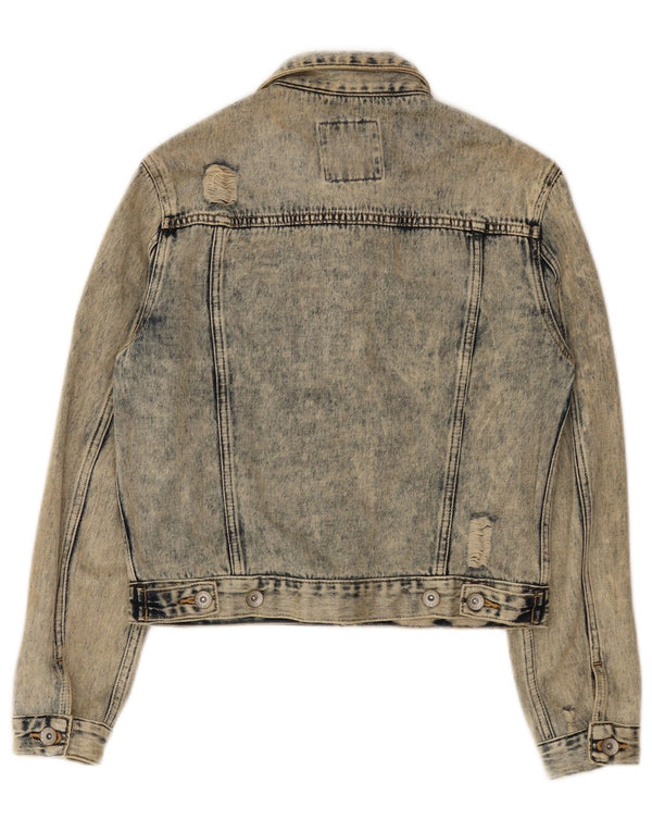 Superdry Womens Crop Distressed Acid Wash Τζιν μπουφάν UK 8 Small Blue