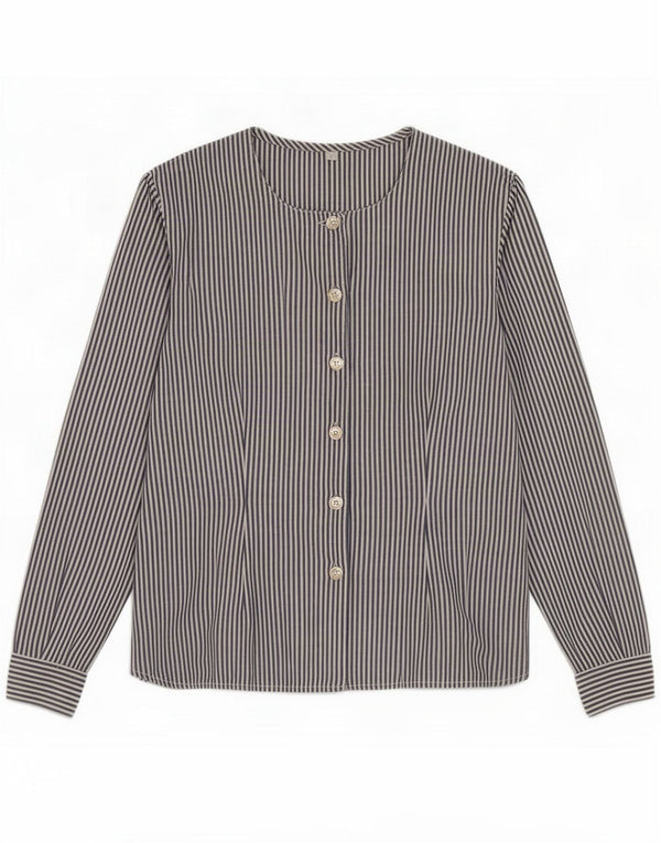 Vintage Γυναικείο πουκάμισο Oversized Μπλούζα UK 10 Small Blue Pinstripe Cotton