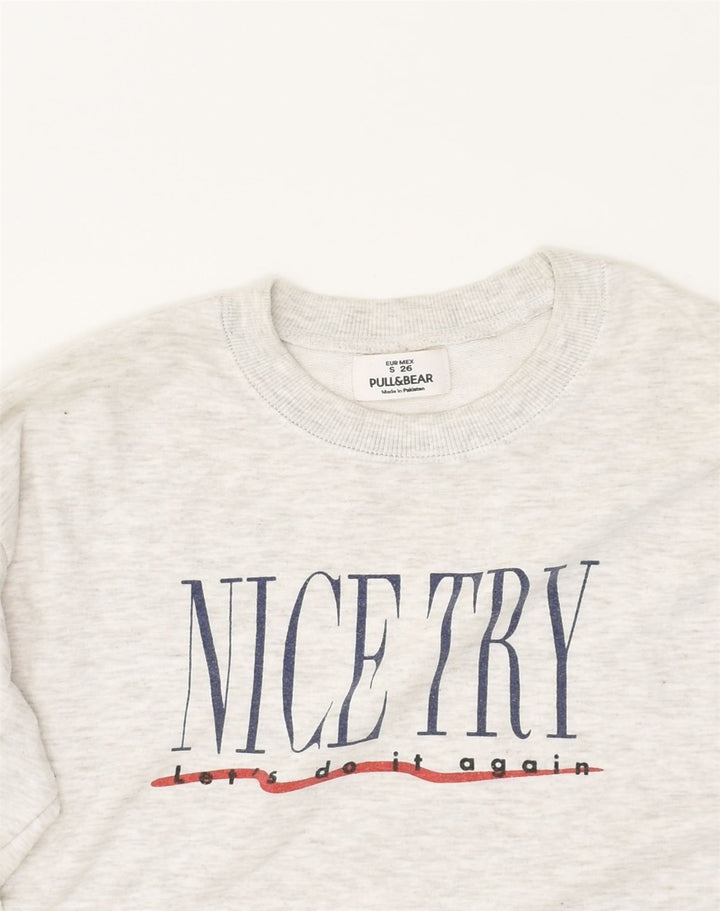 PULL & BEAR Womens Loose Fit Graphic Sweatshirt Jumper UK 10 Small Grey | Vintage Pull & Bear | Thrift | Second-Hand Pull & Bear | Used Clothing | Messina Hembry 