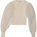 ZARA Womens Stretch Crop Long Sleeve Blouse Top UK 12 Medium White Viscose