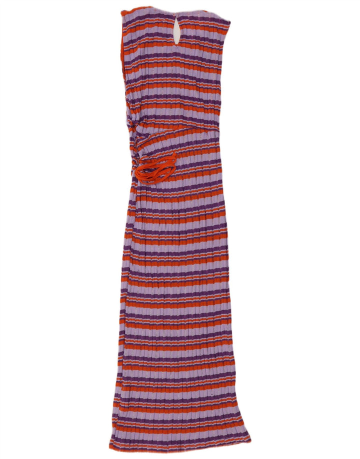 Γυναικείο αμάνικο φόρεμα ZARA UK 12 μεσαίο μωβ ριγέ πολυεστέρα