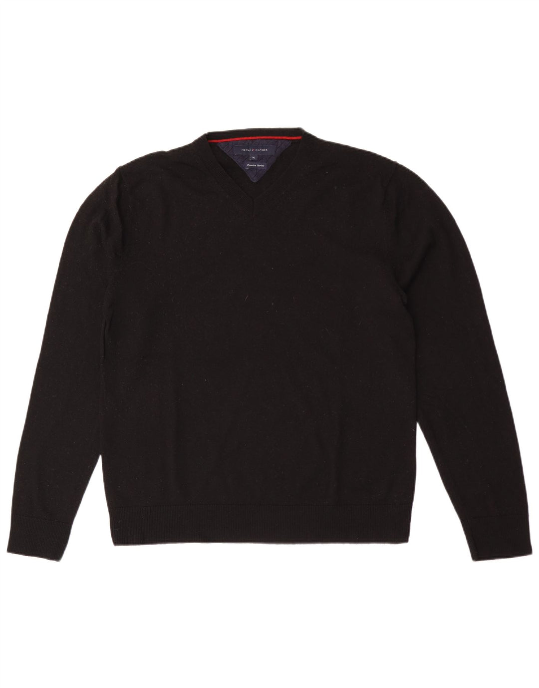 Ανδρικό πουλόβερ Tommy Hilfiger με V λαιμόκοψη XL μαύρο μάλλινο