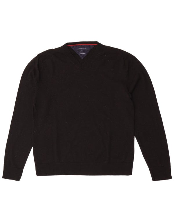 Ανδρικό πουλόβερ Tommy Hilfiger με V λαιμόκοψη XL μαύρο μάλλινο