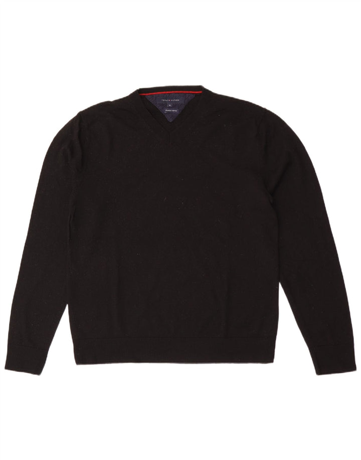 Ανδρικό πουλόβερ Tommy Hilfiger με V λαιμόκοψη XL μαύρο μάλλινο