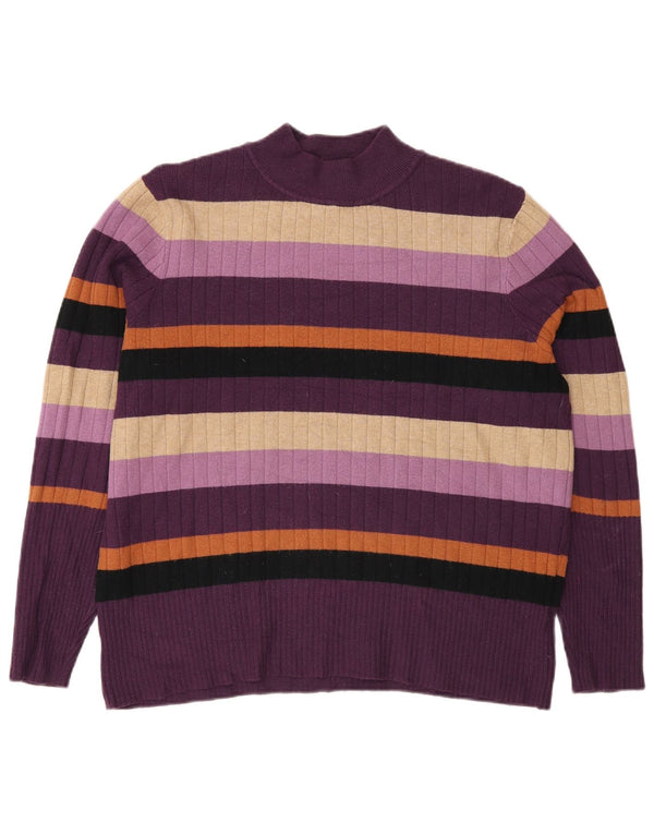 Marks & Spencer Γυναικείο πουλόβερ με λαιμό χελώνα UK 18 XL μωβ ριγέ