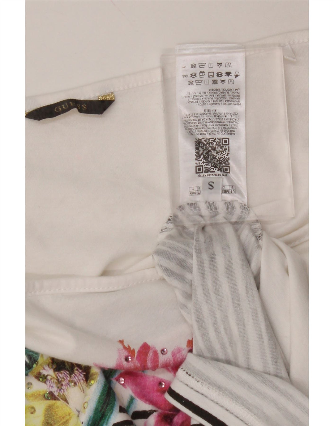 Γυναικείο μπλουζάκι GUESS Crop Off Shoulder Top 10 Small White Floral Βαμβακερό