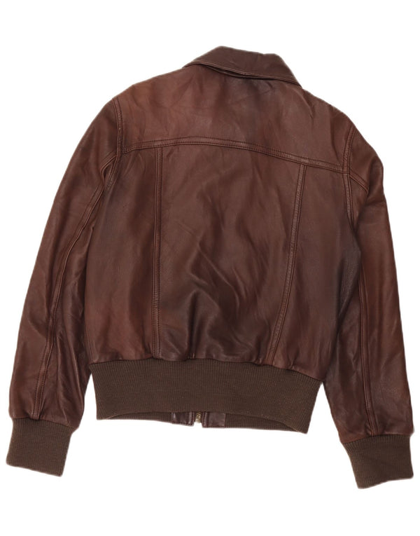Conbipel Womens Bomber Leather Jacket IT 44 Medium Brown Leather