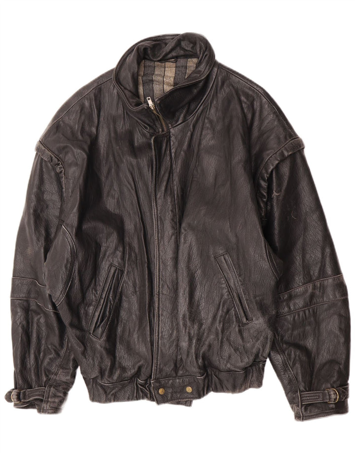 Vintage Γυναικείο Δερμάτινο Μπουφάν IT 52 2XL Μαύρο Δερμάτινο