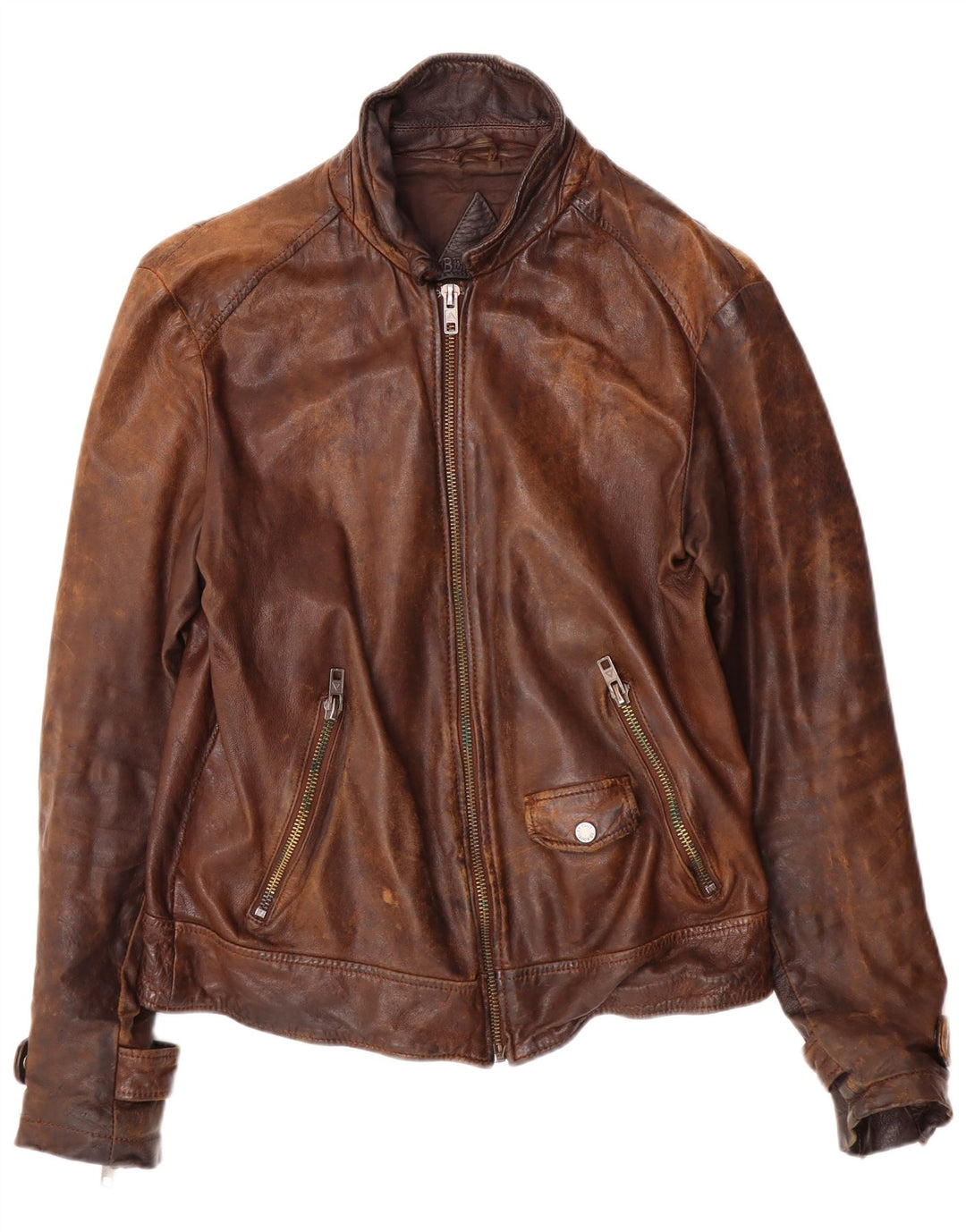 Be Edgy Mens Leather Jacket UK 38 Medium Brown Leather