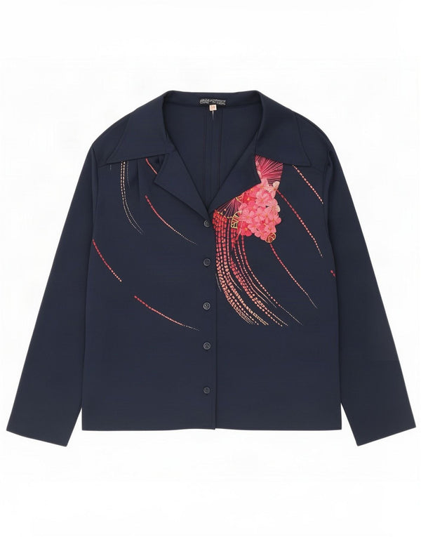 Confezioni Di Lusso Γυναικείο πουκάμισο Μπλούζα IT 52 2XL Navy Blue Floral
