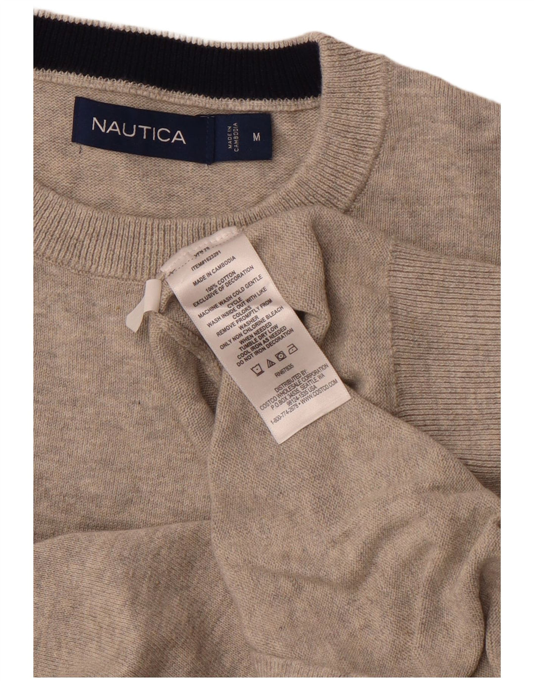 NAUTICA Ανδρικό πουλόβερ με λαιμόκοψη μεσαίου γκρι βαμβακερό