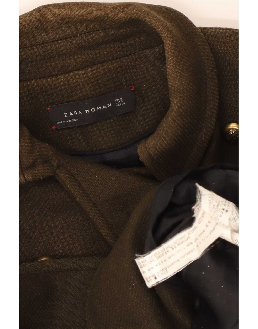 Zara Γυναικείο παλτό μπιζελιού UK 10 Μικρό μαλλί χακί