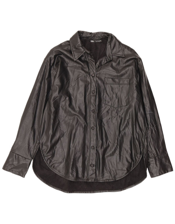 Zara Γυναικείο Πουκάμισο από Faux Leather UK 4 XS Μαύρο