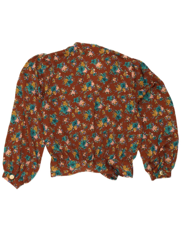 Zara γυναικείο πουκάμισο μπλούζα UK 10 Small Brown Floral Polyester
