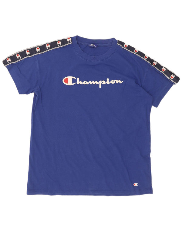 Champion Ανδρικό γραφικό T-Shirt Top Small Blue Colourblock Βαμβακερό