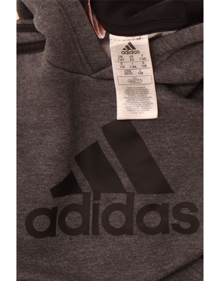 ADIDAS Boys Graphic Hoodie Jumper 7-8 Years Grey Cotton