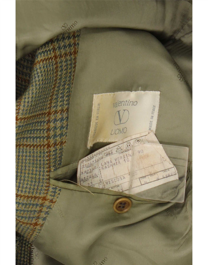 Valentino Mens 2 Button Blazer Jacket IT 48 Medium Green Check Wool