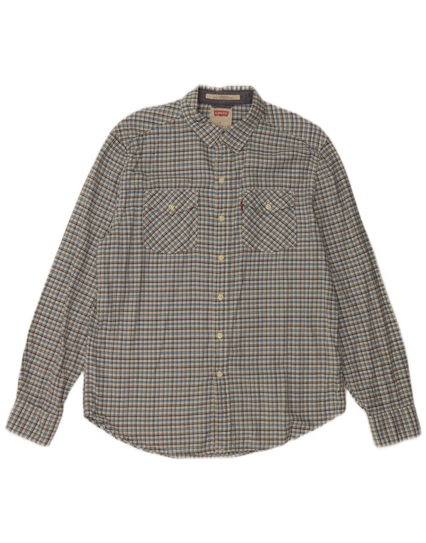 LEVI'S Mens Coupe Standard Standard Fit Shirt Medium Blue Check Cotton