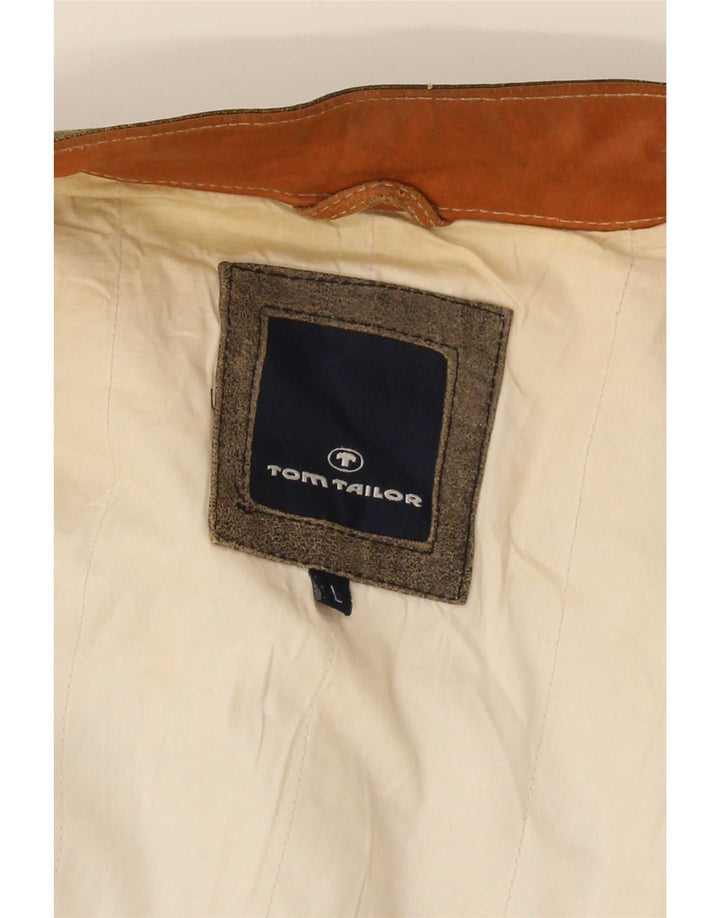 Ανδρικό δερμάτινο μπουφάν Tom Tailor UK 40 Large Grey Colourblock