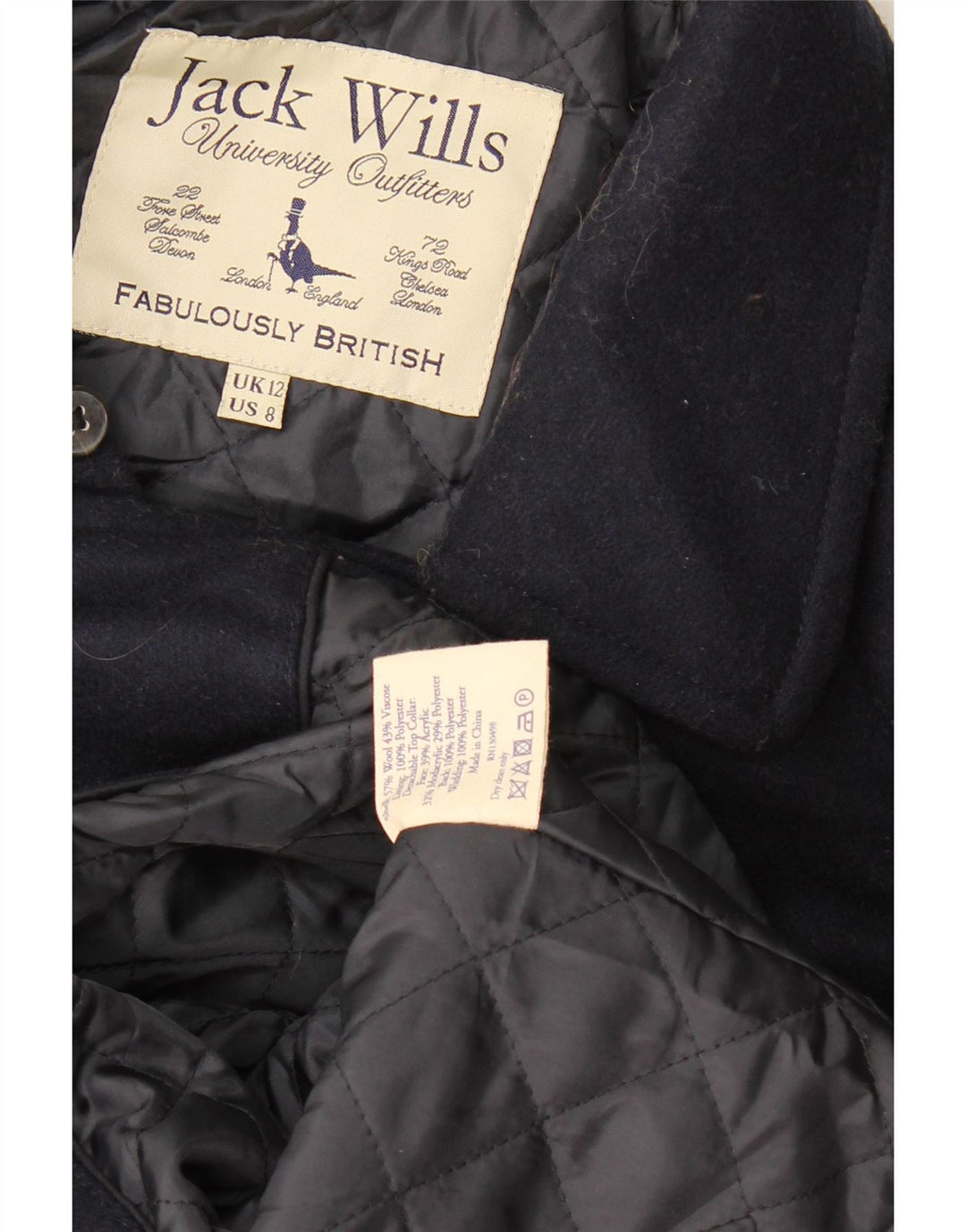 Jack Wills Γυναικείο παλτό μπιζελιού UK 12 Medium Navy Blue μαλλί